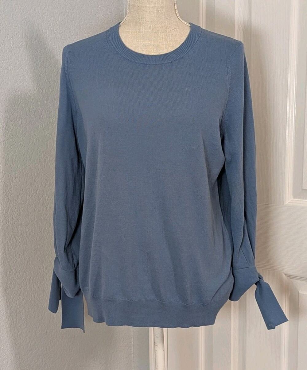 Brochu Walker Womens Blue Pullover Crew Neck Arm Ties Sweater Cotton Size Small